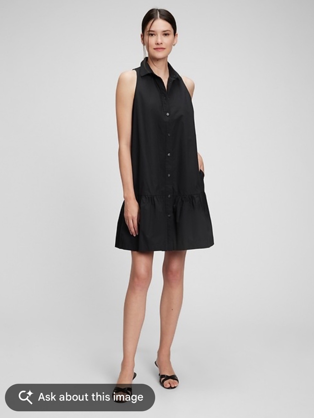 GAP Black Sleeveless Ruffle-Hem Shirt Dress